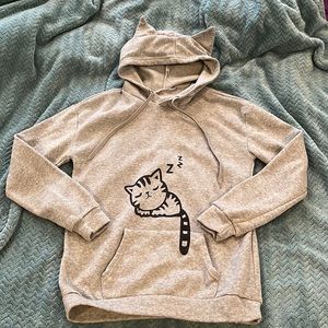 Cute soft grey cat hoodie with cat ears